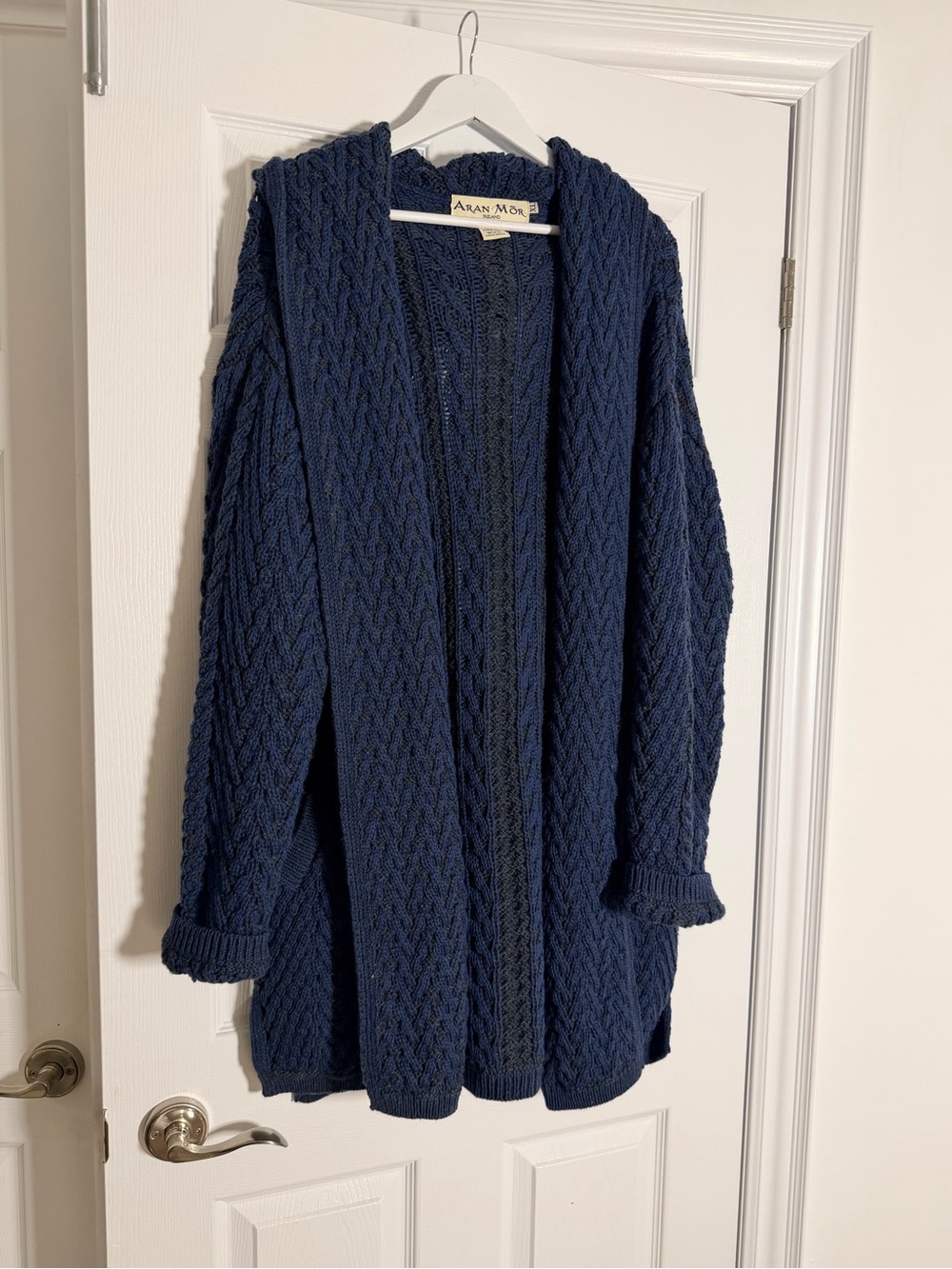 Aran Mór Ireland 100% Merino Wool Cable Knit Hooded Cardigan XL